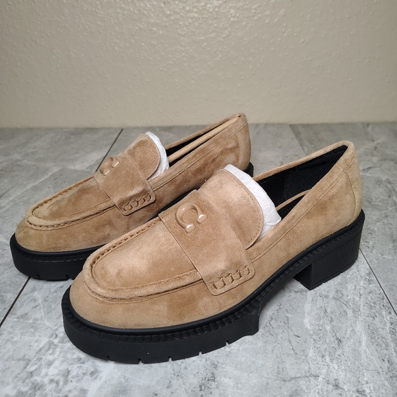 Coach Leah Suede Loafers Peanut Platform Lug Sole Size 6.5 B - Picture 5 of 12